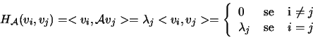 \begin{displaymath}
H_\mathcal{A}(v_i,v_j)=<v_i,\mathcal{A}v_j>=\lambda_j<v_i,v...
...$\neq j$\\
$\lambda_j$ & se & $i=j$
\end{tabular}
\right.
\end{displaymath}