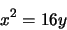 \begin{displaymath}
x^2=16y
\end{displaymath}