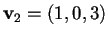 $\mathbf{v}_{2}=(1,0,3)$
