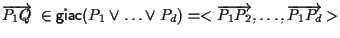 $\overrightarrow{P_1 Q}\;\in\mathsf{giac}( P_1 \vee \ldots \vee P_d)=<\overrightarrow{P_1P_2}, \ldots, \overrightarrow{P_1 P_d} >$