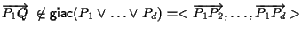$\overrightarrow{P_1 Q}\;\not\in\mathsf{giac}( P_1 \vee \ldots \vee P_d)=<\overrightarrow{P_1P_2}, \ldots, \overrightarrow{P_1 P_d} >$
